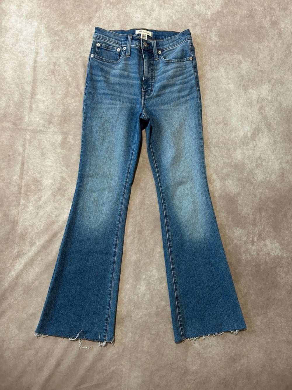Madewell Skinny Flare Blue Jeans Raw Hem Classic Denim High Waisted 99% Cotton